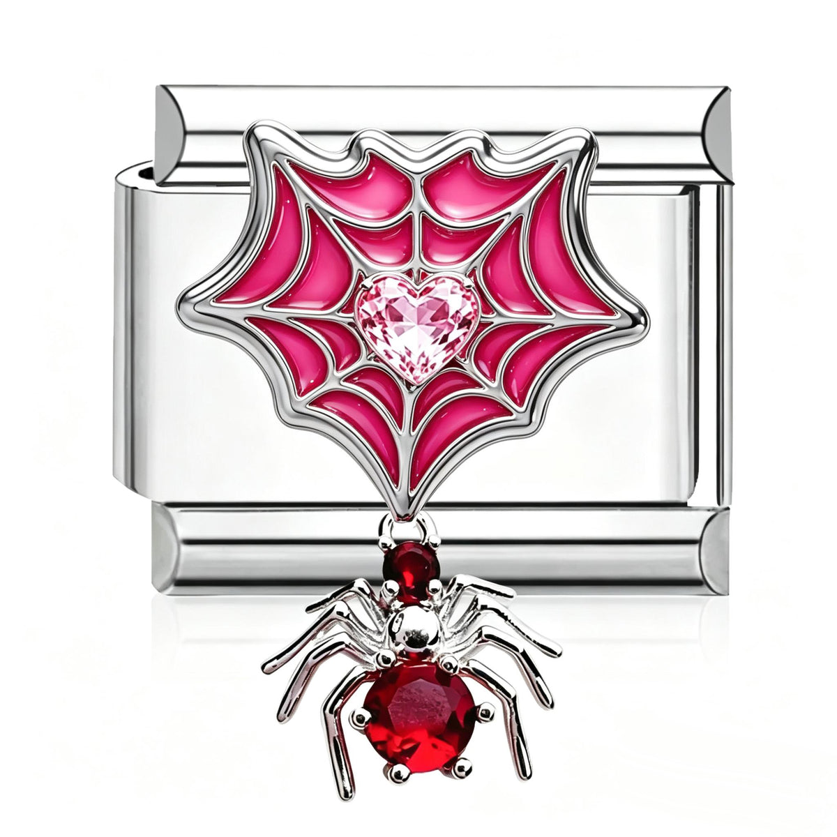 Spider Web Heart Italian charm in silver - Barcelona souvenir