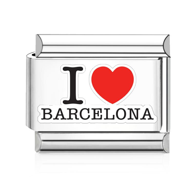 I Love Barcelona Italian Charm - Silver