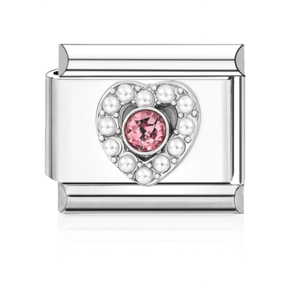 Pearl Pink Heart Italian Charm - Silver