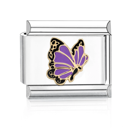 Purple Butterfly Italian Charm - Silver