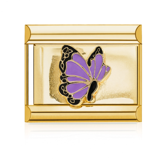 Purple Butterfly Italian Charm - Gold