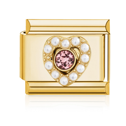 Pearl Pink Heart Italian Charm - Gold