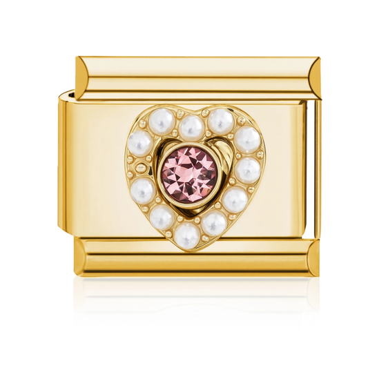 Pearl Pink Heart Italian Charm - Gold