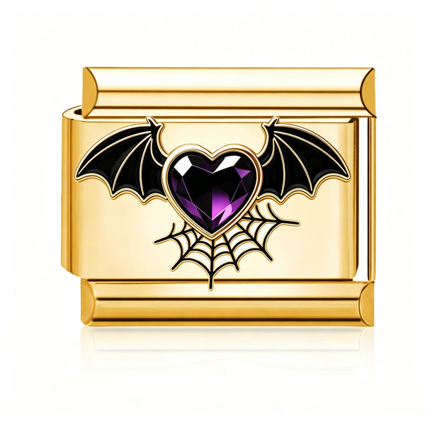 Bat Heart Italian charm in gold - Barcelona souvenir