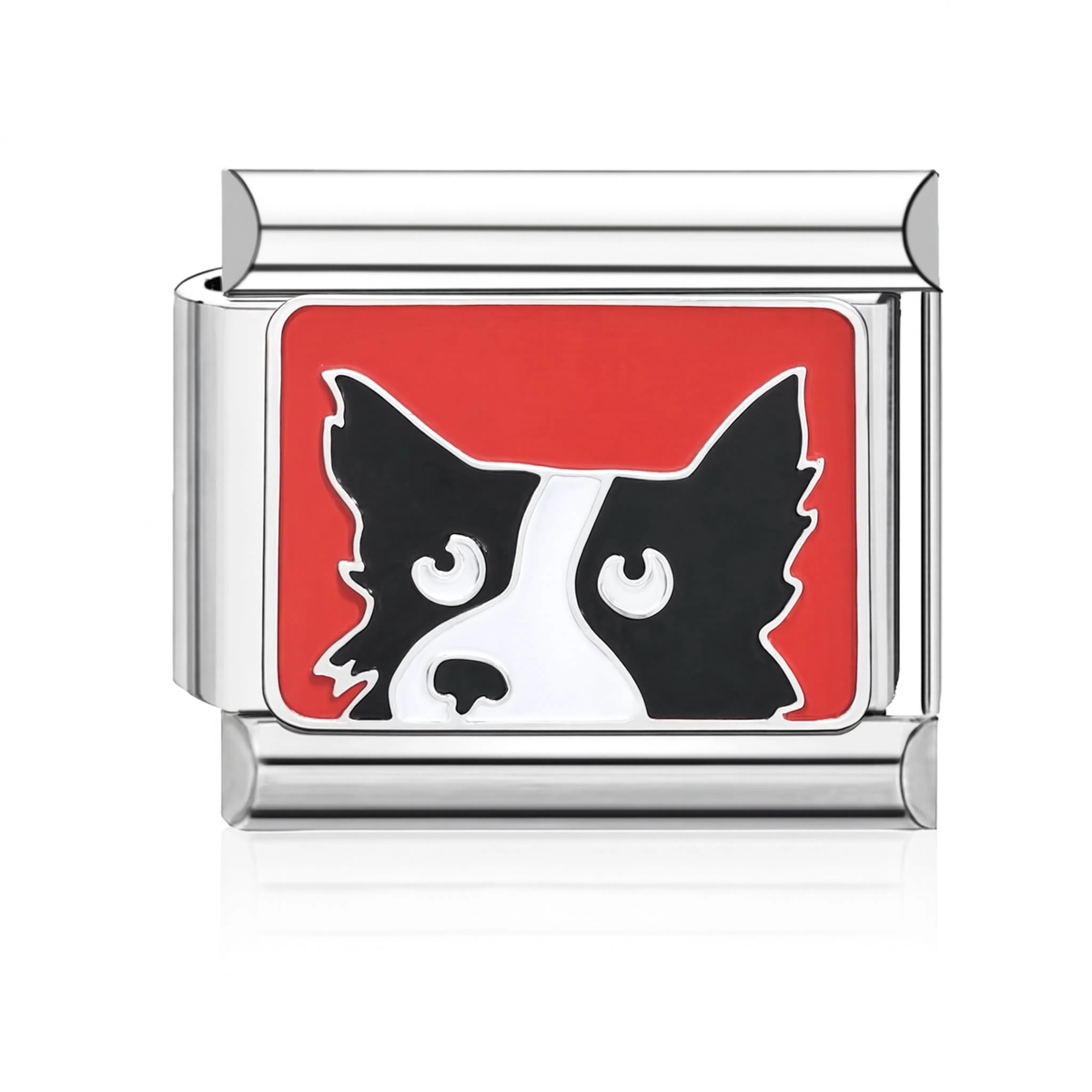 Black Cat Red Italian Charm Silver