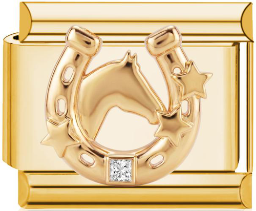 Horseshoe Horse & Star Italian Charm Gold