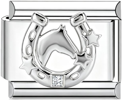 Horseshoe Horse & Star Italian Charm Silver