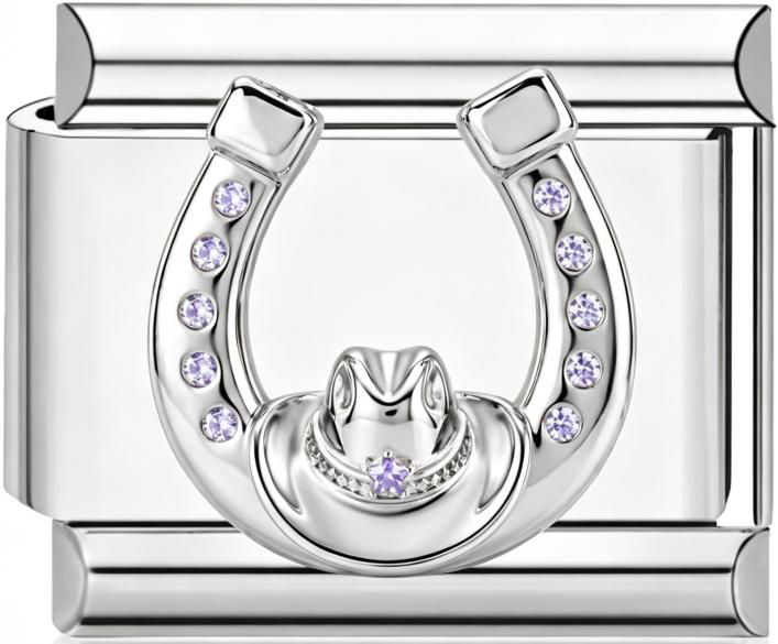 Horseshoe Horse & Star Italian Charm Silver (Style B)