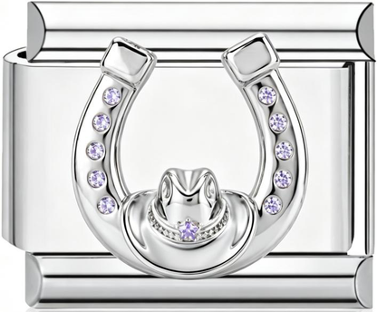 Horseshoe Horse & Star Italian Charm Silver (Style B)