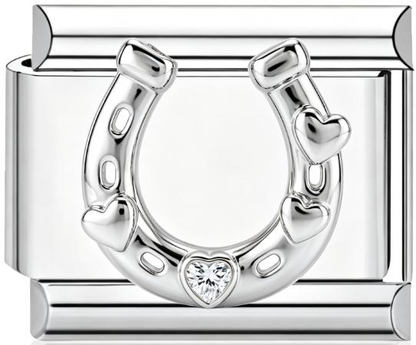 Horseshoe Heart Italian Charm Silver (Plain)