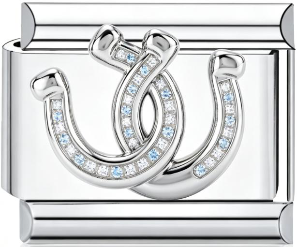 Horseshoe Pave Diamond Italian Charm Silver