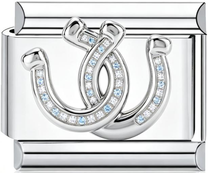 Horseshoe Pave Diamond Italian Charm Silver