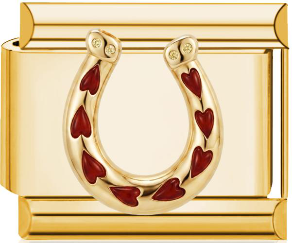 Horseshoe Heart Gem Italian Charm Gold