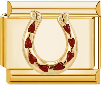 Horseshoe Heart Gem Italian Charm Gold