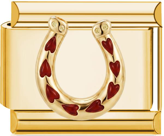 Horseshoe Heart Gem Italian Charm Gold