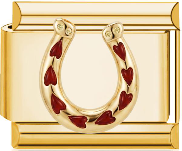 Horseshoe Heart Gem Italian Charm Gold