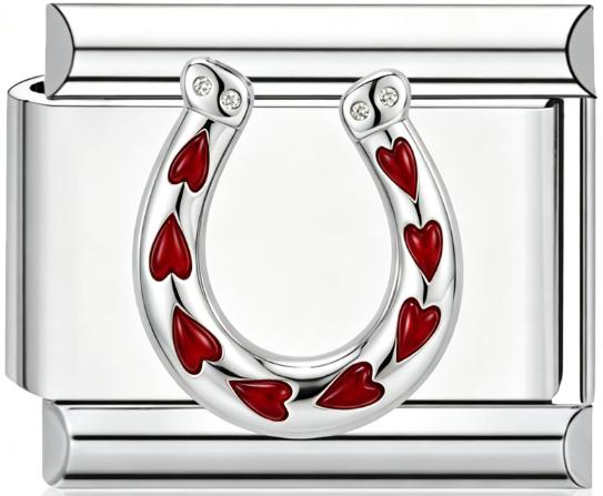 Horseshoe Heart Gem Italian Charm Silver