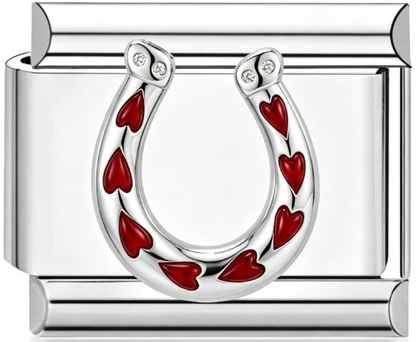 Horseshoe Heart Gem Italian Charm Silver