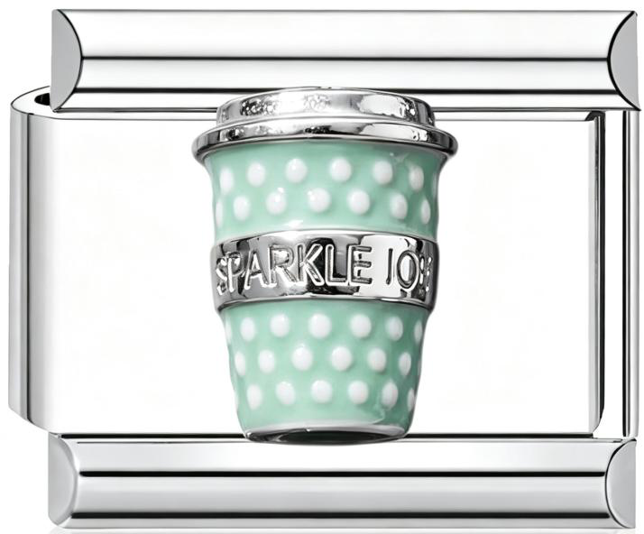 Cup Polka Dot Teal Italian Charm Silver