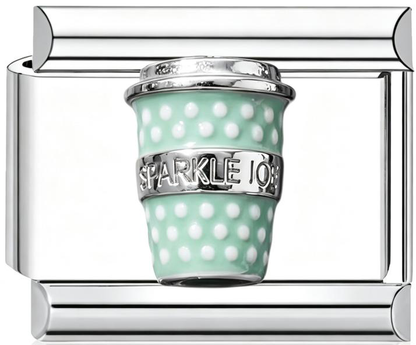 Cup Polka Dot Teal Italian Charm Silver