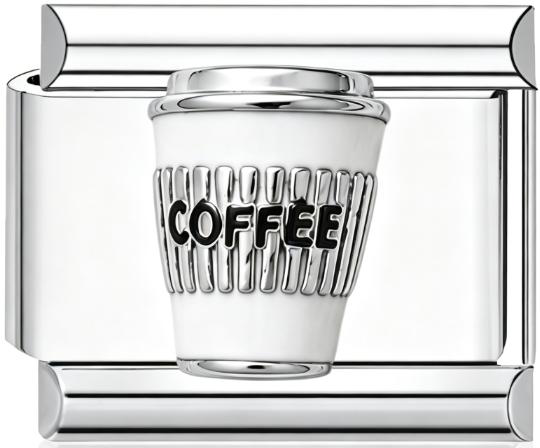 Coffee Ribbed Cup Italian Charm Silver (Striped)