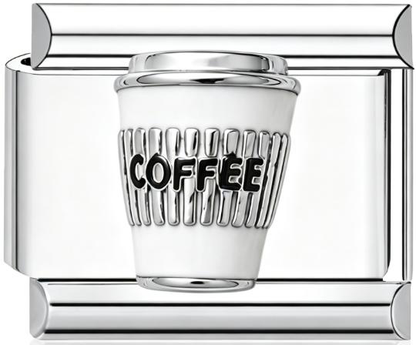 Coffee Ribbed Cup Italian Charm Silver (Striped)