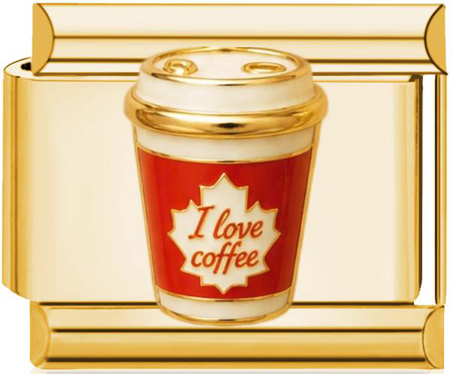 I Love Coffee Cup Italian Charm Gold