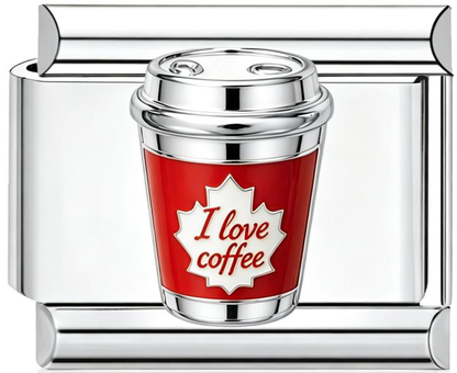 I Love Coffee Cup Italian Charm Silver