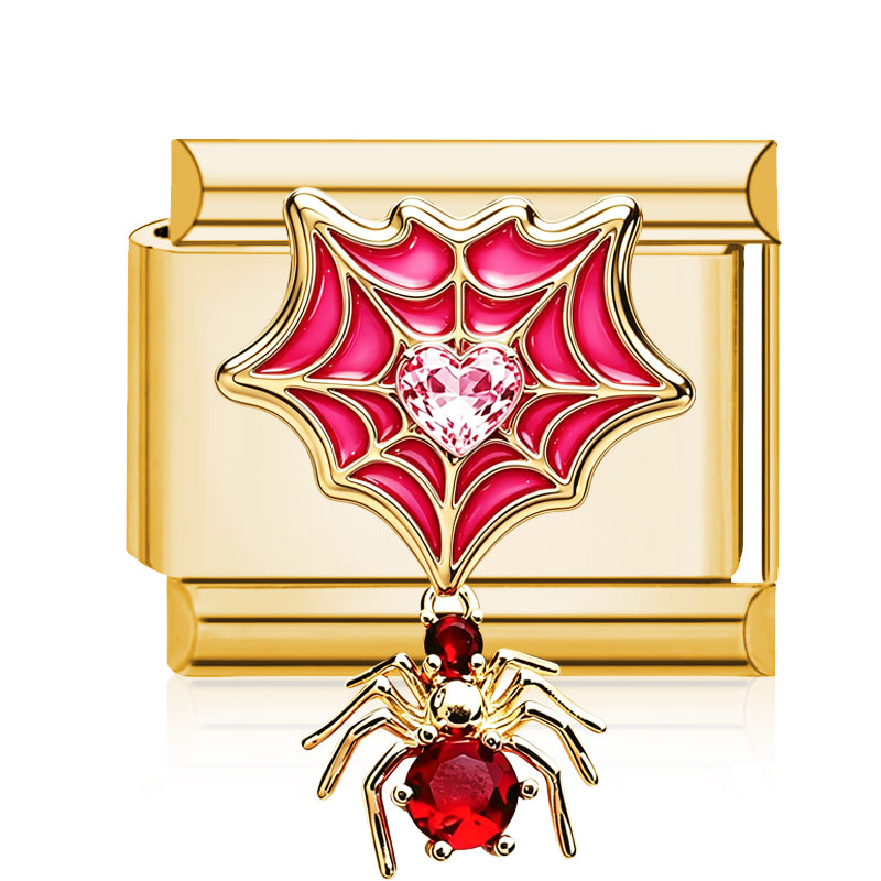 Spider Web Heart Italian charm in gold - Barcelona souvenir
