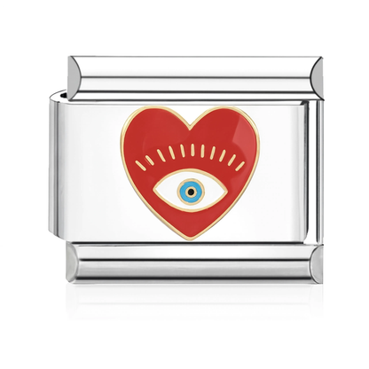 Evil Eye Heart Italian Charm - Silver
