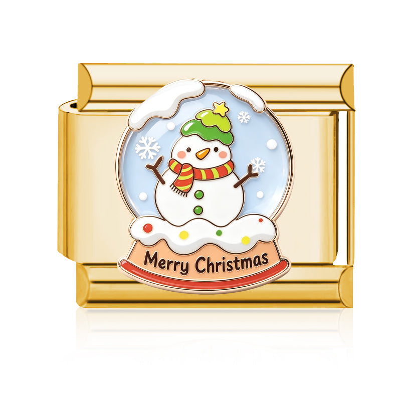 Snowman Snow Globe Italian charm in gold - Barcelona souvenir