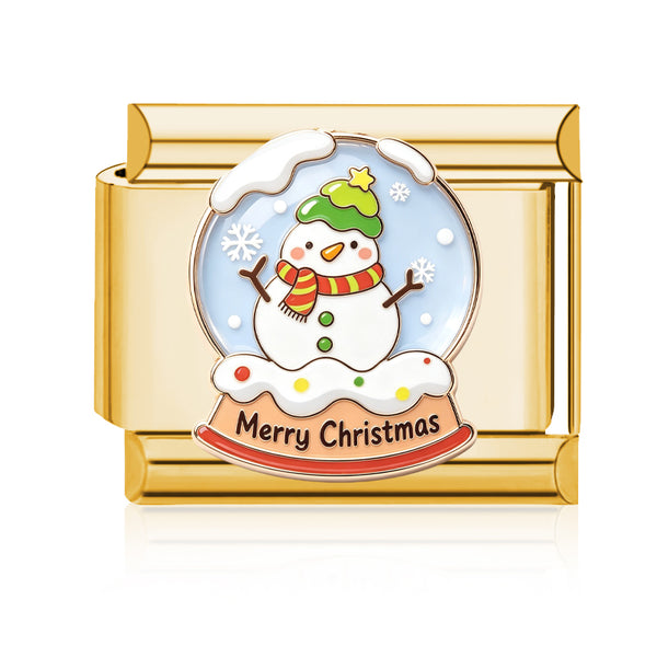 Snowman Snow Globe Italian charm in gold - Barcelona souvenir