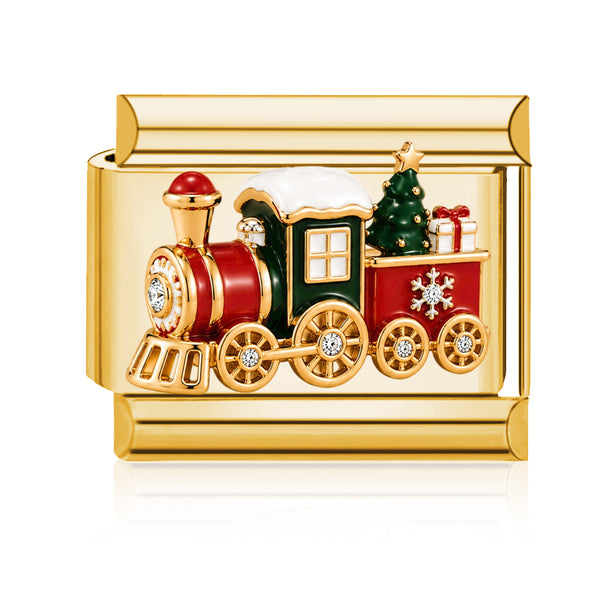 Christmas Train Italian charm in gold - Barcelona souvenir