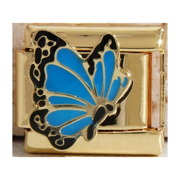 Blue Enamel Butterfly Italian charm in gold - Barcelona souvenir