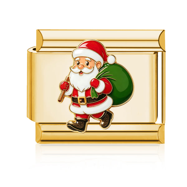 Santa with Gift Sack Italian charm in gold - Barcelona souvenir