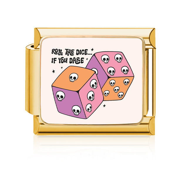 Roll the Dice Skulls Italian charm in gold - Barcelona souvenir