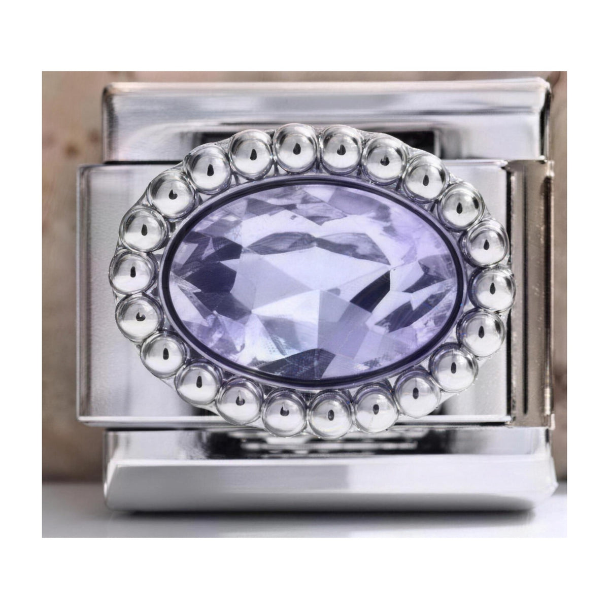 Lilac Crystal Oval Italian charm in silver - Barcelona souvenir