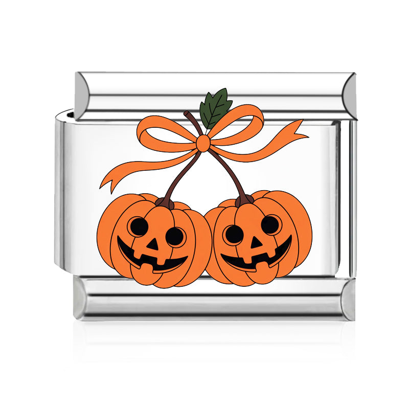 Pumpkin Cherries Italian charm in silver - Barcelona souvenir