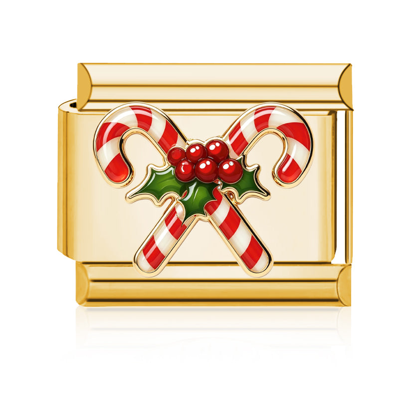 Candy Canes Italian charm in gold - Barcelona souvenir