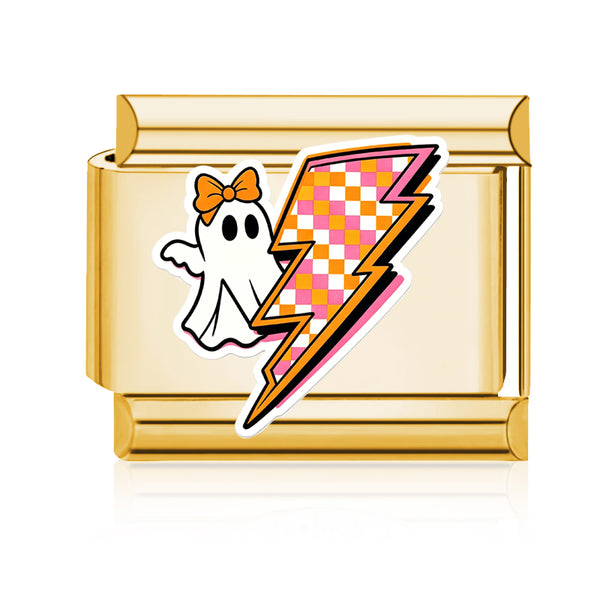 Ghost Lightning Bolt Italian charm in gold - Barcelona souvenir