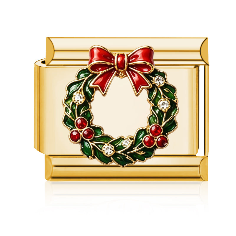 Christmas Wreath Italian charm in gold - Barcelona souvenir