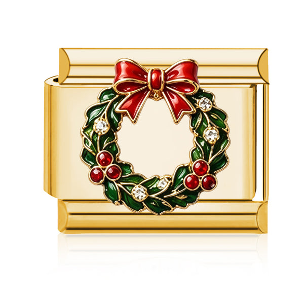 Christmas Wreath Italian charm in gold - Barcelona souvenir