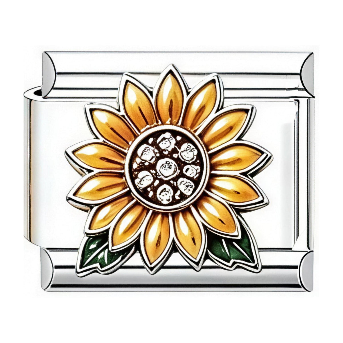 Crystal Sunflower Italian charm in silver - Barcelona souvenir