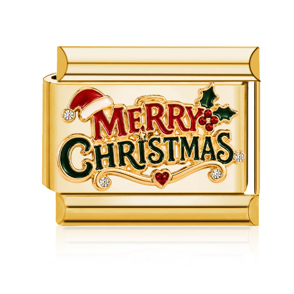 Merry Christmas Italian charm in gold - Barcelona souvenir
