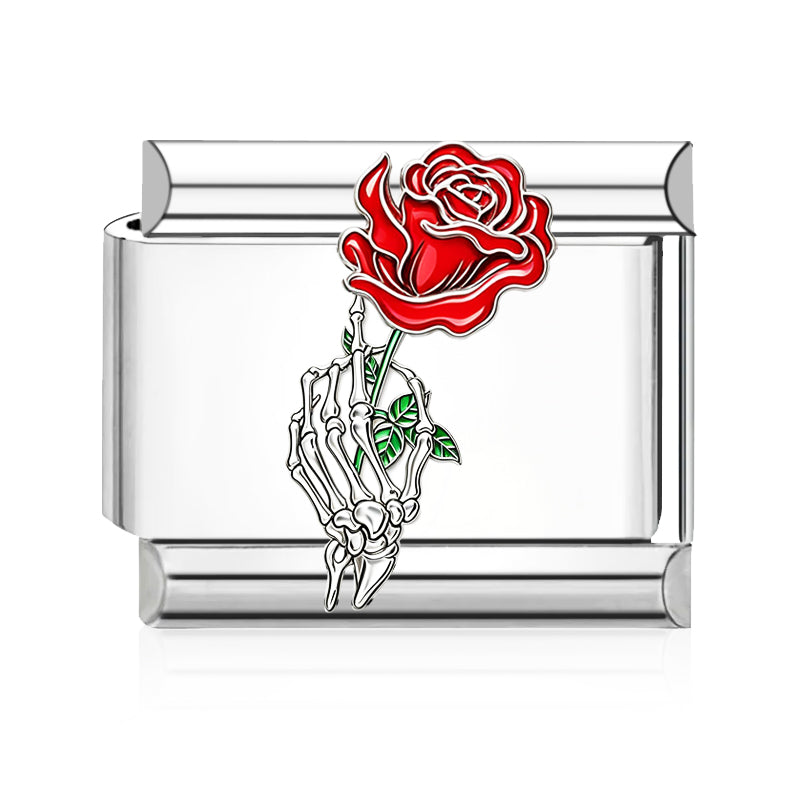 Skeleton Hand Rose Italian charm in silver - Barcelona souvenir