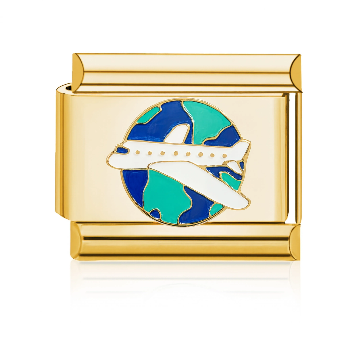 Airplane World Globe Italian Charm Gold