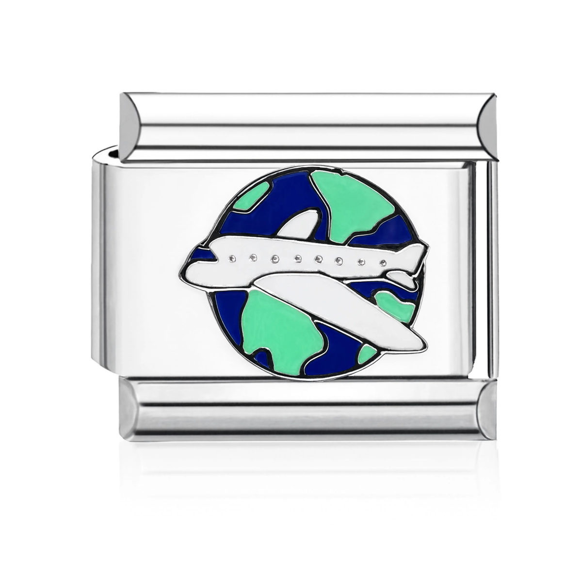 Airplane World Globe Italian Charm Silver