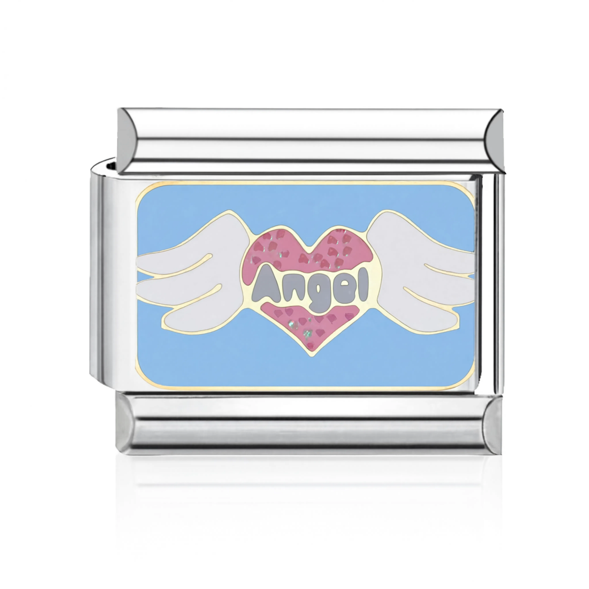 Angel Winged Heart Italian Charm - Silver