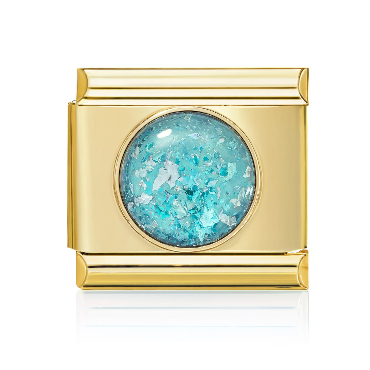 Aqua Blue Foil Dome Gold Italian Charm