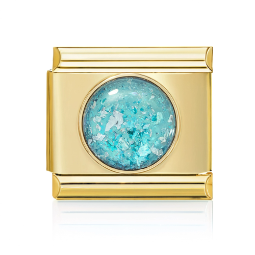 Aqua Blue Foil Dome Gold Italian Charm